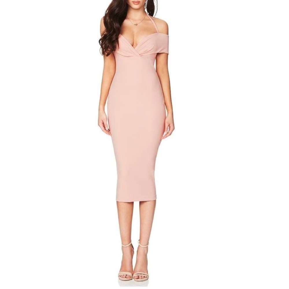 NWT Revolve Nookie Blush Off-Shoulder Midi Dress Size XSmall Large